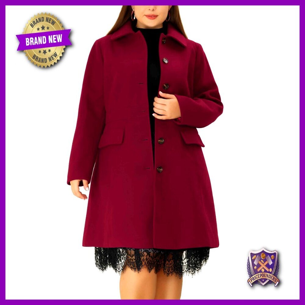 Classic Pea Coat Elegant Winter Long Coat Peter Pan Collar Single Breasted Plus
